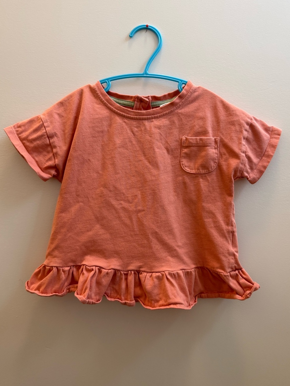 John Lewis Girls Coral Pink Ruffle Hem T-Shirt 12-18 Months